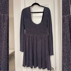 Free people blue sparkly stretchy dress long sleeve size Large